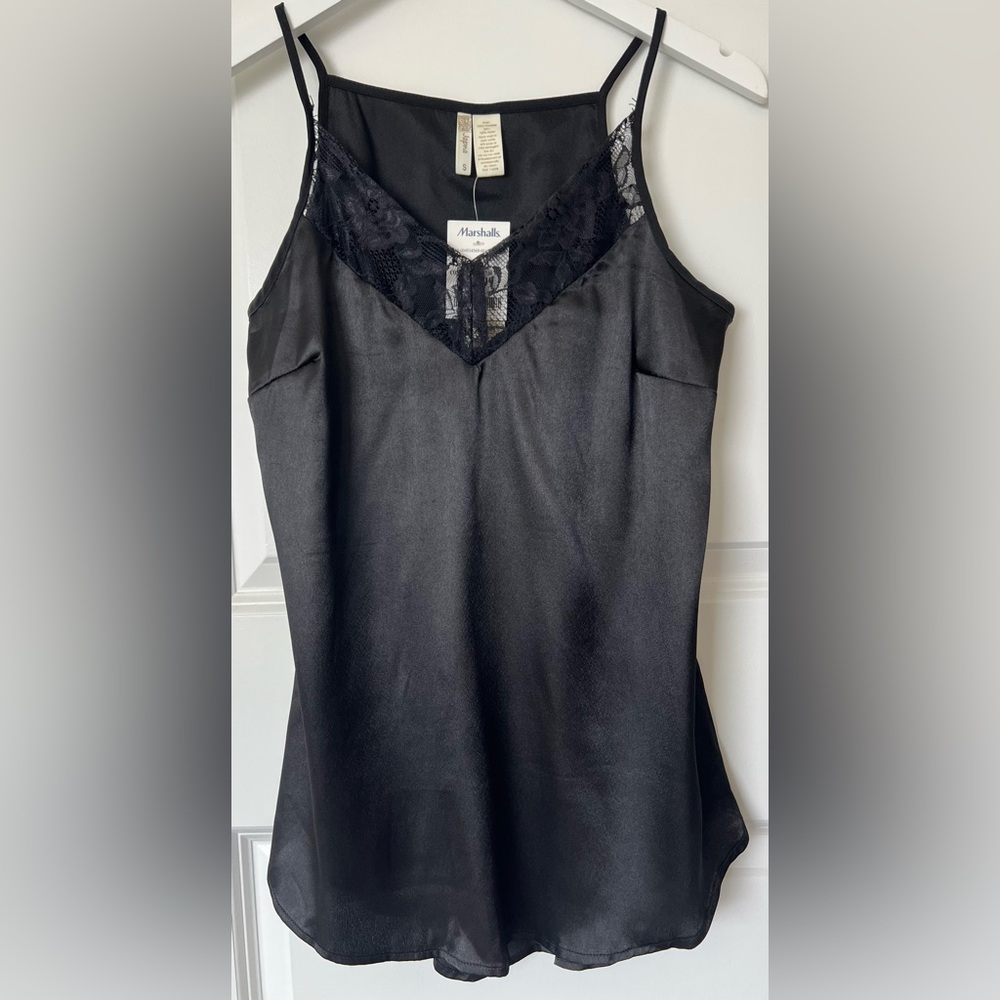 NWT Japna Black Camisole Tank Top with Lace Trim & Spaghetti Straps (Size Small)
